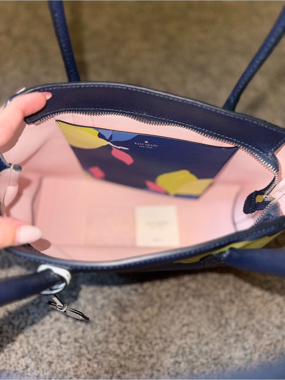 kate spade Navy Lemon Print Satchel with Pink & Blue Accents - Picture 2 of 2